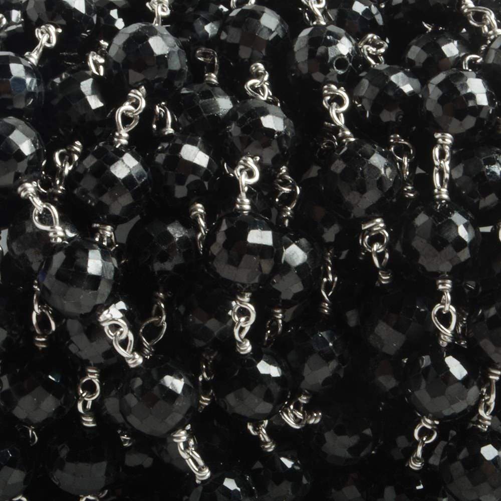 6.5mm Black Spinel faceted round .925 Silver Chain by the foot 24 pieces (ONLINE ORDER ONLY)