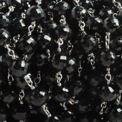 6.5mm Black Spinel faceted round .925 Silver Chain by the foot 24 pieces (ONLINE ORDER ONLY)