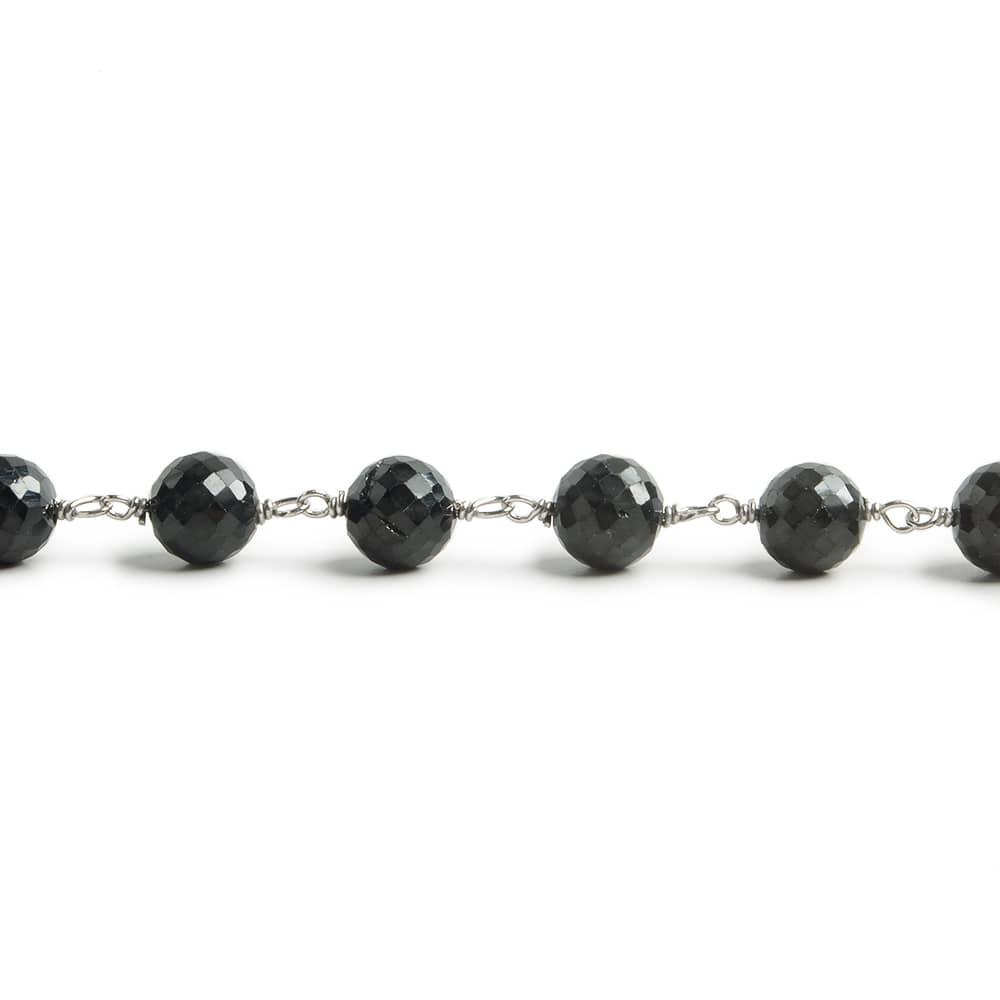 6.5mm Black Spinel faceted round .925 Silver Chain by the foot 24 pieces (ONLINE ORDER ONLY)