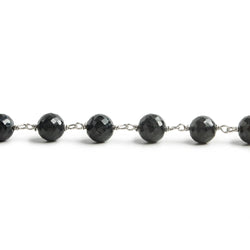 6.5mm Black Spinel faceted round .925 Silver Chain by the foot 24 pieces (ONLINE ORDER ONLY)