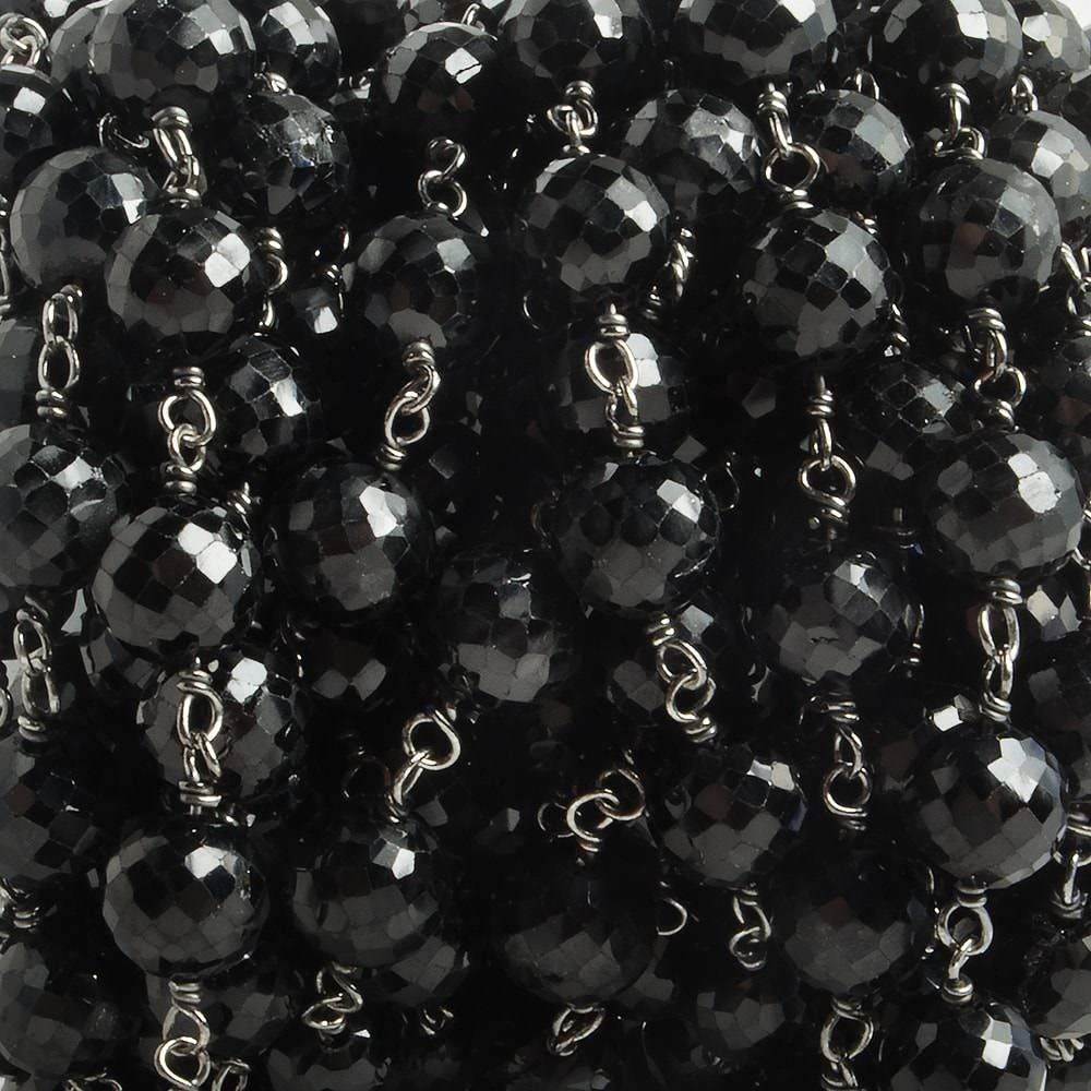 6.5mm Black Spinel faceted round Black Gold .925 Silver Chain by the foot 24 pieces (ONLINE ORDER ONLY)