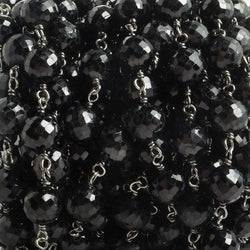 6.5mm Black Spinel faceted round Black Gold .925 Silver Chain by the foot 24 pieces (ONLINE ORDER ONLY)