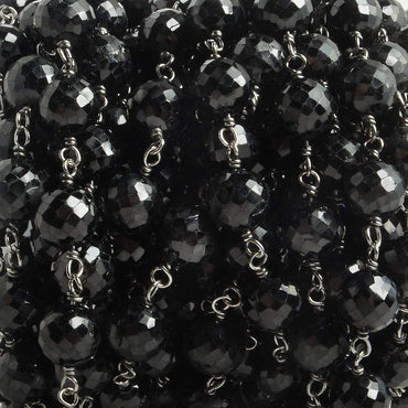 6.5mm Black Spinel faceted round Black Gold .925 Silver Chain by the foot 24 pieces (ONLINE ORDER ONLY)
