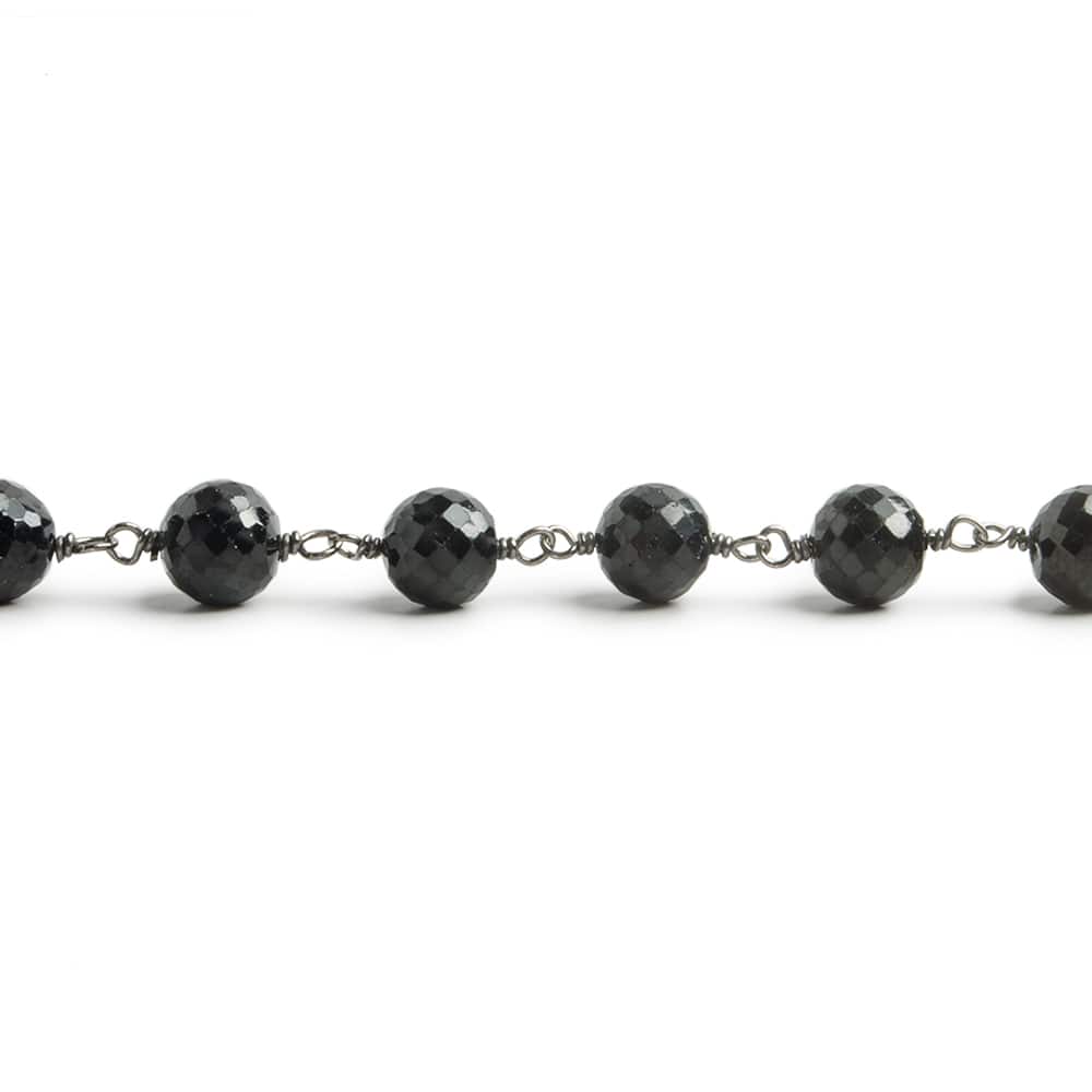 6.5mm Black Spinel faceted round Black Gold .925 Silver Chain by the foot 24 pieces (ONLINE ORDER ONLY)