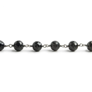 6.5mm Black Spinel faceted round Black Gold .925 Silver Chain by the foot 24 pieces (ONLINE ORDER ONLY)