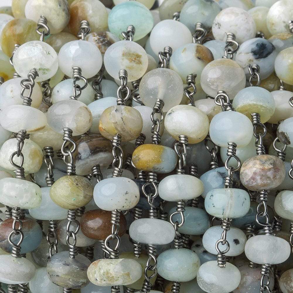 6.5mm Blue Peruvian Opal Plain Rondelle Black Gold plated Chain by the foot (ONLINE ORDER ONLY)