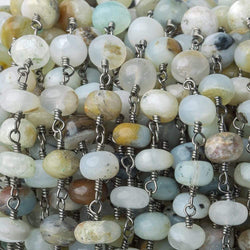 6.5mm Blue Peruvian Opal Plain Rondelle Black Gold plated Chain by the foot (ONLINE ORDER ONLY)