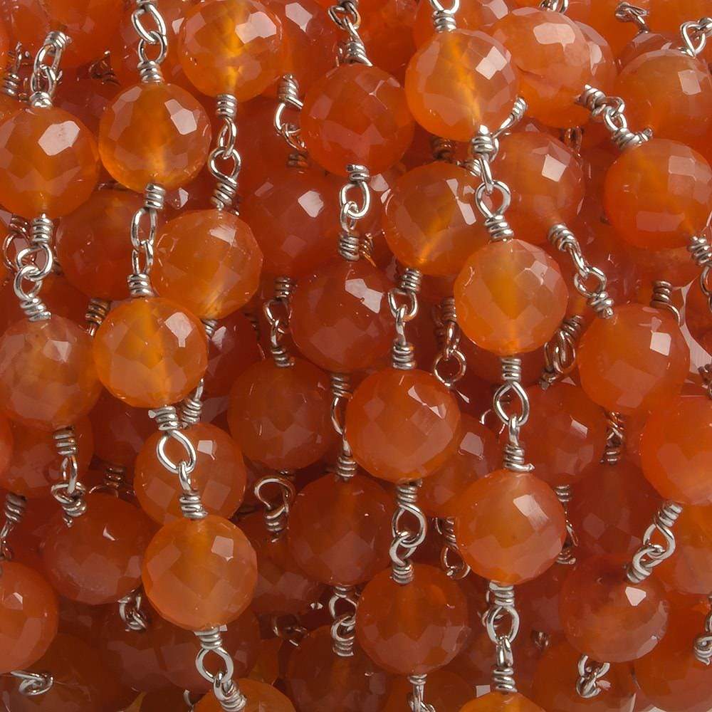 6.5mm Carnelian faceted round .925 Silver Chain by the foot 24 pieces (ONLINE ORDER ONLY)