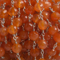 6.5mm Carnelian faceted round .925 Silver Chain by the foot 24 pieces (ONLINE ORDER ONLY)