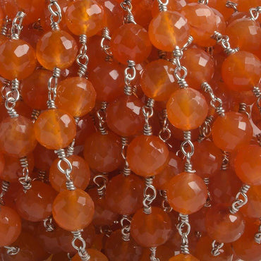 6.5mm Carnelian faceted round .925 Silver Chain by the foot 24 pieces (ONLINE ORDER ONLY)