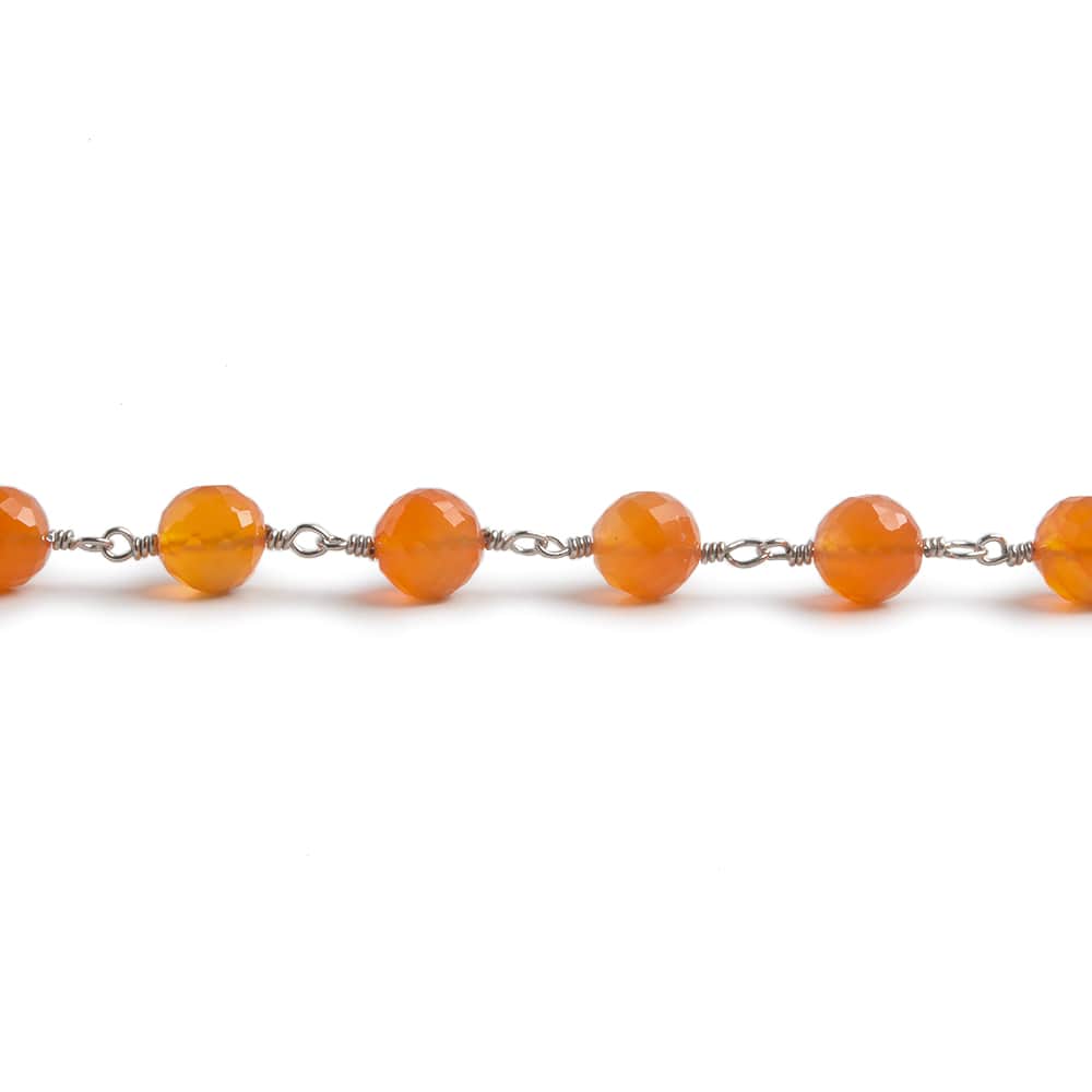 6.5mm Carnelian faceted round .925 Silver Chain by the foot 24 pieces (ONLINE ORDER ONLY)