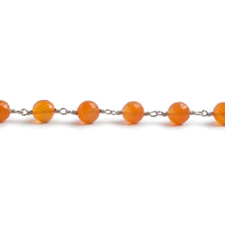 6.5mm Carnelian faceted round .925 Silver Chain by the foot 24 pieces (ONLINE ORDER ONLY)