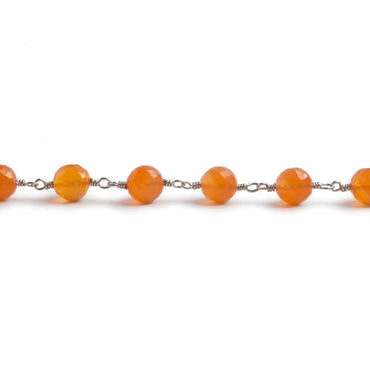 6.5mm Carnelian faceted round .925 Silver Chain by the foot 24 pieces (ONLINE ORDER ONLY)