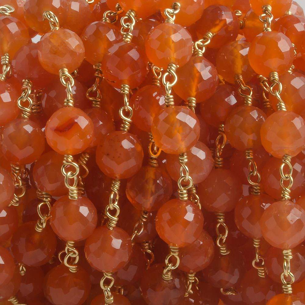 6.5mm Carnelian faceted round Vermeil Chain by the foot 24 pieces (ONLINE ORDER ONLY)