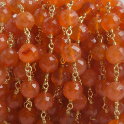6.5mm Carnelian faceted round Vermeil Chain by the foot 24 pieces (ONLINE ORDER ONLY)