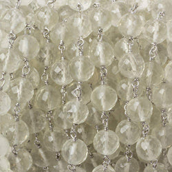 6.5mm Ceylon Moonstone faceted round .925 Silver Chain by the foot 24 pieces (ONLINE ORDER ONLY)