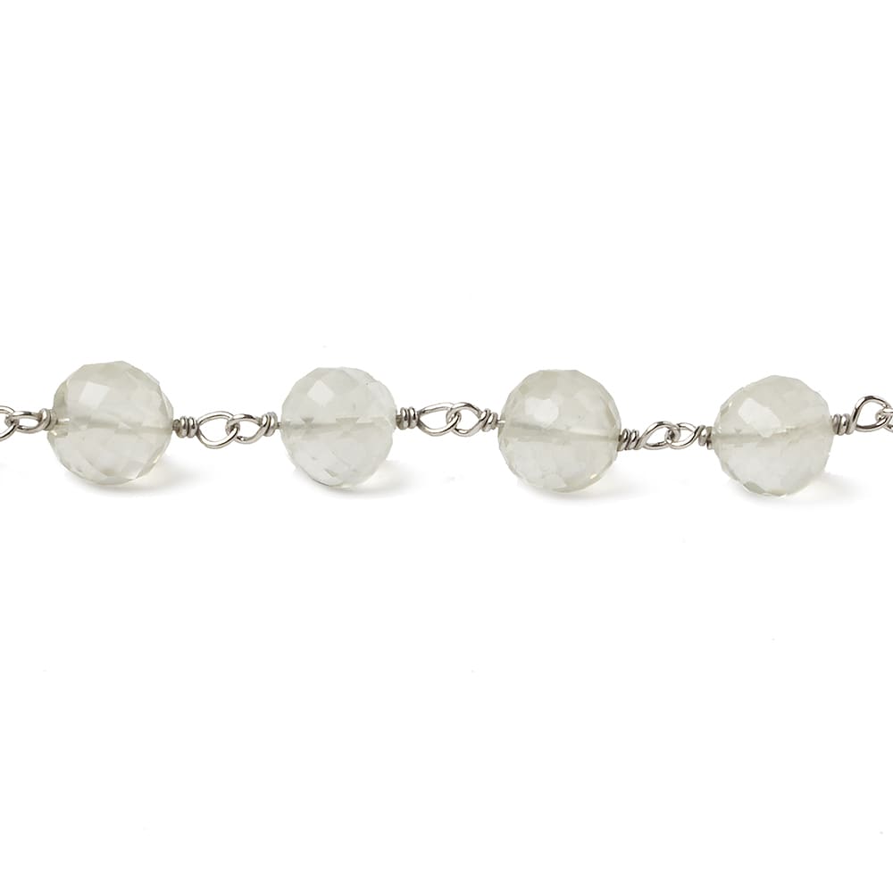 6.5mm Ceylon Moonstone faceted round .925 Silver Chain by the foot 24 pieces (ONLINE ORDER ONLY)