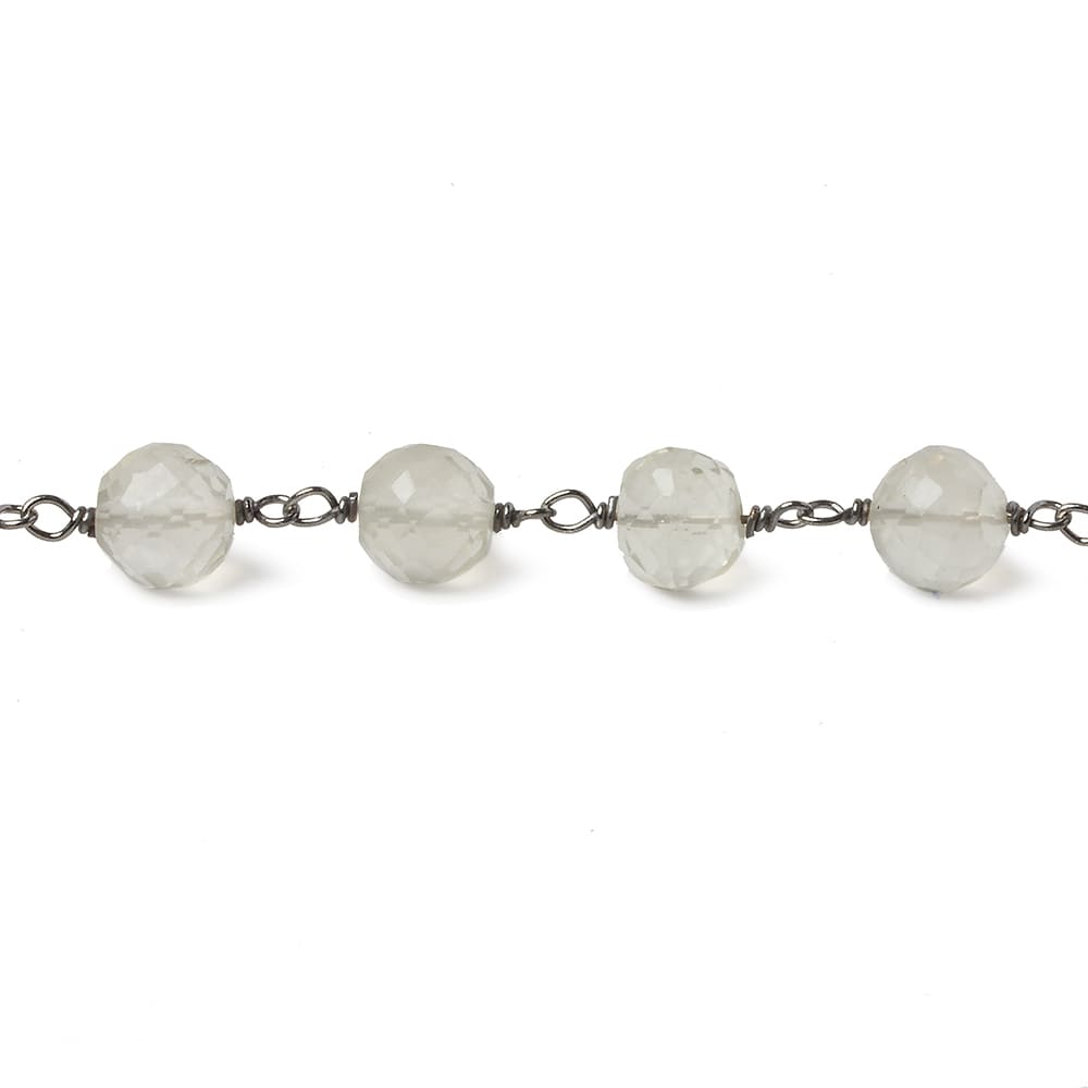 6.5mm Ceylon Moonstone faceted round Black Gold .925 Silver Chain by the foot 24 pieces (ONLINE ORDER ONLY)