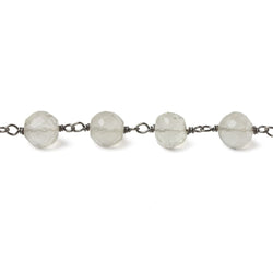 6.5mm Ceylon Moonstone faceted round Black Gold .925 Silver Chain by the foot 24 pieces (ONLINE ORDER ONLY)