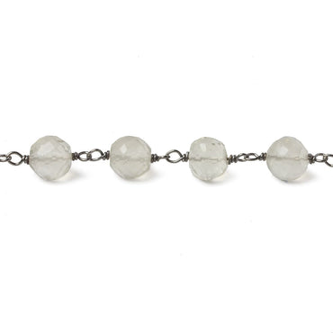 6.5mm Ceylon Moonstone faceted round Black Gold .925 Silver Chain by the foot 24 pieces (ONLINE ORDER ONLY)