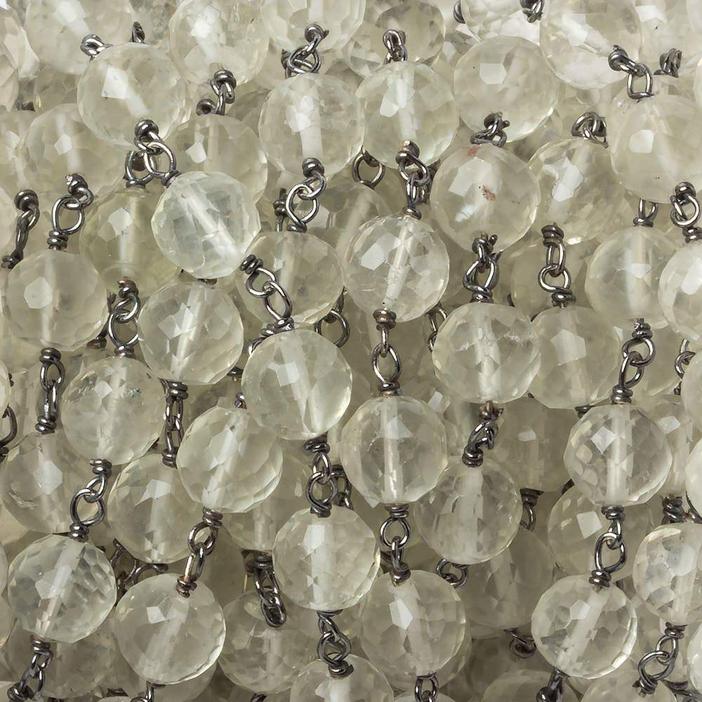 6.5mm Ceylon Moonstone faceted round Black Gold .925 Silver Chain by the foot 24 pieces (ONLINE ORDER ONLY)