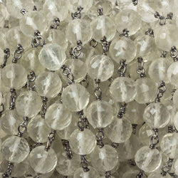 6.5mm Ceylon Moonstone faceted round Black Gold .925 Silver Chain by the foot 24 pieces (ONLINE ORDER ONLY)