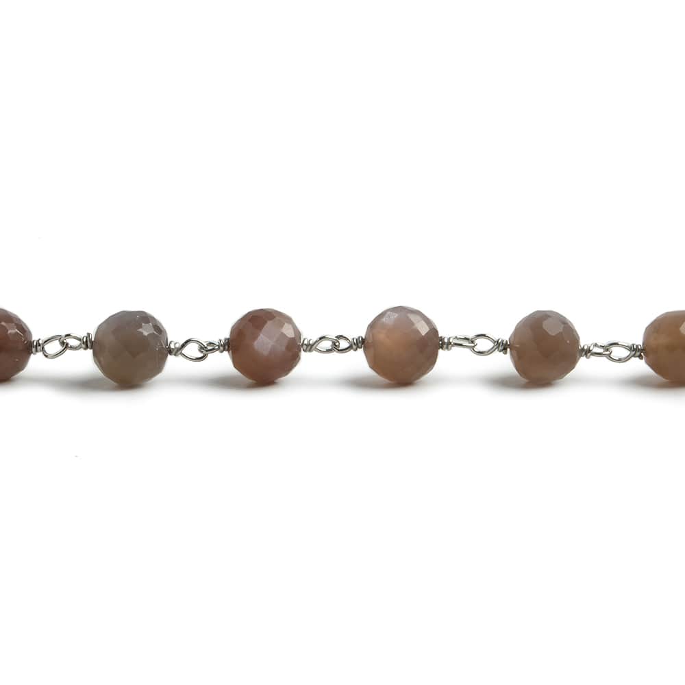 6.5mm Chocolate Moonstone faceted round .925 Silver Chain by the foot 24 pieces (ONLINE ORDER ONLY)