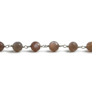 6.5mm Chocolate Moonstone faceted round .925 Silver Chain by the foot 24 pieces (ONLINE ORDER ONLY)