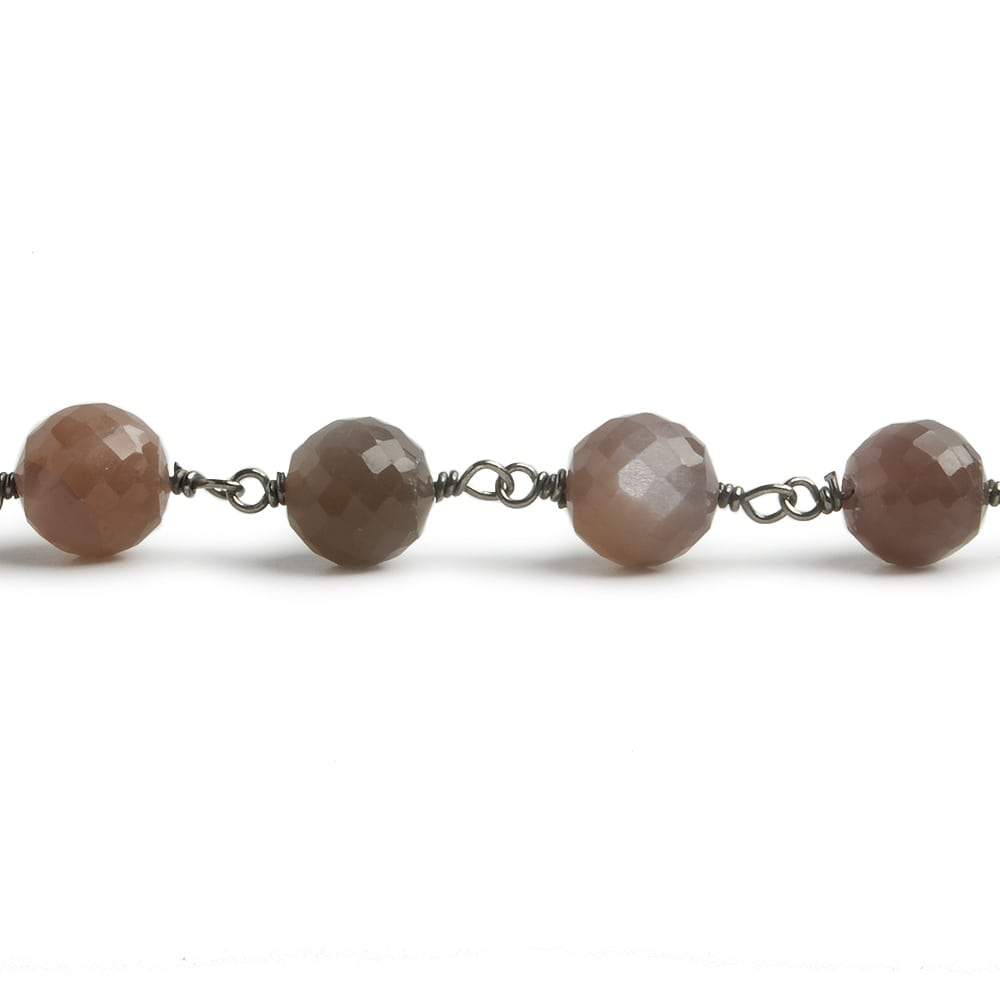 6.5mm Chocolate Moonstone faceted round Black Gold .925 Silver Chain by the foot 24 pieces (ONLINE ORDER ONLY)