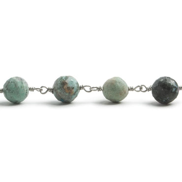 6.5mm Chrysocolla faceted round .925 Silver Chain by the foot 24 pieces (ONLINE ORDER ONLY)