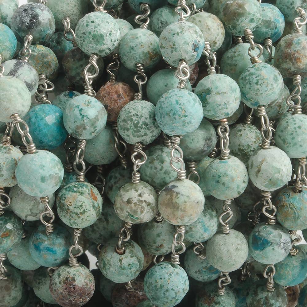 6.5mm Chrysocolla faceted round .925 Silver Chain by the foot 24 pieces (ONLINE ORDER ONLY)