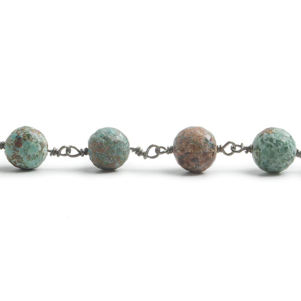 6.5mm Matte Chrysocolla faceted round Black Gold .925 Silver Chain 24 pieces (ONLINE ORDER ONLY)