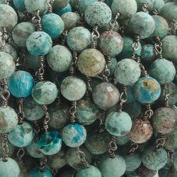 6.5mm Matte Chrysocolla faceted round Black Gold .925 Silver Chain 24 pieces (ONLINE ORDER ONLY)