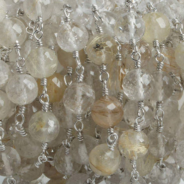 6.5mm Golden Rutilated Quartz faceted round .925 Silver Chain by the foot 24 pieces (ONLINE ORDER ONLY)