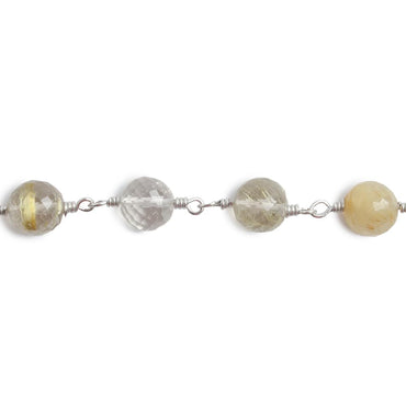 6.5mm Golden Rutilated Quartz faceted round .925 Silver Chain by the foot 24 pieces (ONLINE ORDER ONLY)