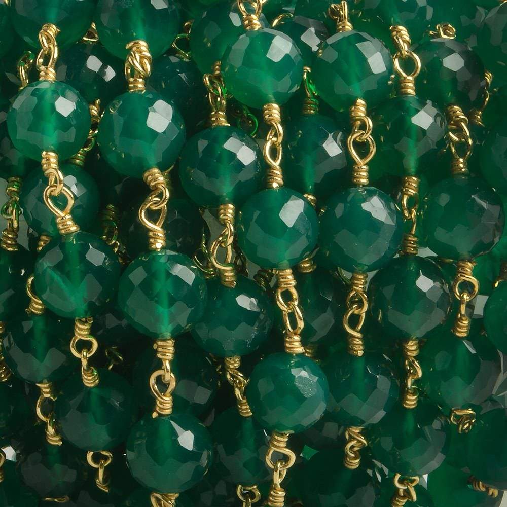 6.5mm Green Onyx faceted round Vermeil Chain by the foot 24 pieces (ONLINE ORDER ONLY)