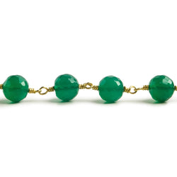 6.5mm Green Onyx faceted round Vermeil Chain by the foot 24 pieces (ONLINE ORDER ONLY)