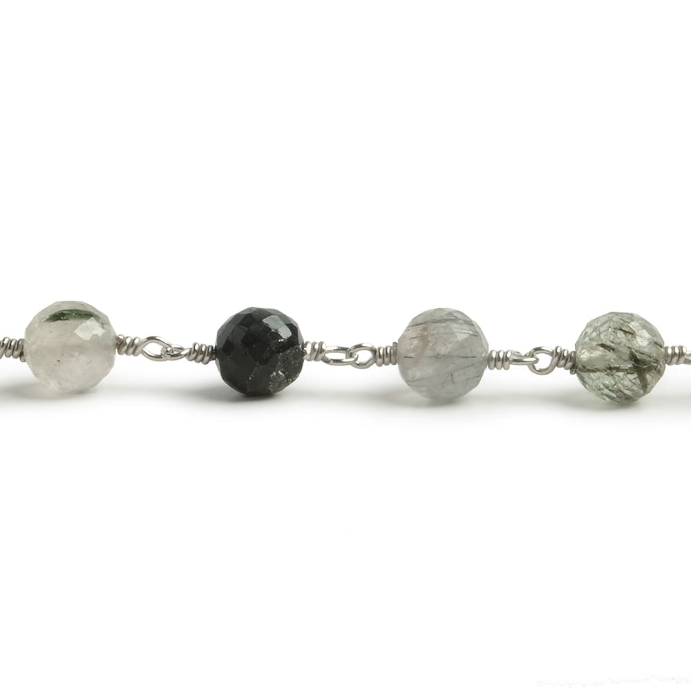 6.5mm Green Tourmalinated Quartz faceted round .925 Silver Chain by the foot 24 pieces (ONLINE ORDER ONLY)