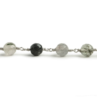 6.5mm Green Tourmalinated Quartz faceted round .925 Silver Chain by the foot 24 pieces (ONLINE ORDER ONLY)