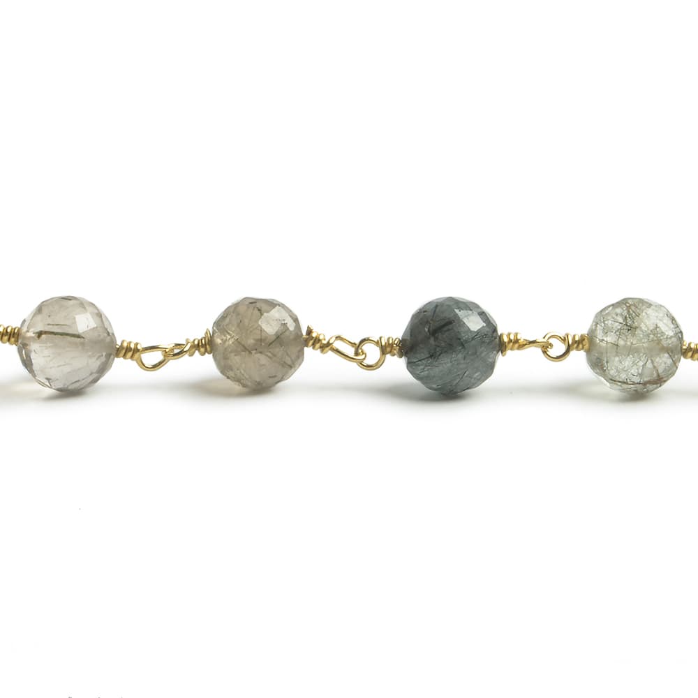 6.5mm Green Tourmalinated Quartz faceted round Vermeil Chain by the foot 24 pieces (ONLINE ORDER ONLY)