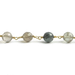 6.5mm Green Tourmalinated Quartz faceted round Vermeil Chain by the foot 24 pieces (ONLINE ORDER ONLY)