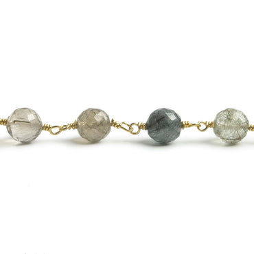 6.5mm Green Tourmalinated Quartz faceted round Vermeil Chain by the foot 24 pieces (ONLINE ORDER ONLY)