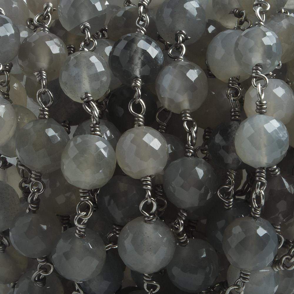 6.5mm Grey Moonstone faceted round Black Gold .925 Silver Chain by the foot 24 pieces (ONLINE ORDER ONLY)