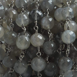 6.5mm Grey Moonstone faceted round Black Gold .925 Silver Chain by the foot 24 pieces (ONLINE ORDER ONLY)