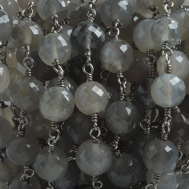 6.5mm Grey Moonstone faceted round Black Gold .925 Silver Chain by the foot 24 pieces (ONLINE ORDER ONLY)