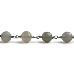 6.5mm Grey Moonstone faceted round Black Gold .925 Silver Chain by the foot 24 pieces (ONLINE ORDER ONLY)