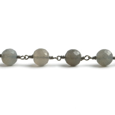 6.5mm Grey Moonstone faceted round Black Gold .925 Silver Chain by the foot 24 pieces (ONLINE ORDER ONLY)