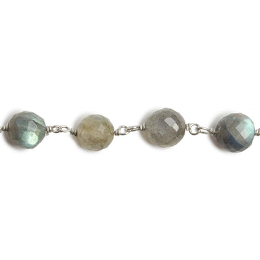 6.5mm Labradorite faceted round .925 Silver Chain by the foot 24 pieces (ONLINE ORDER ONLY)