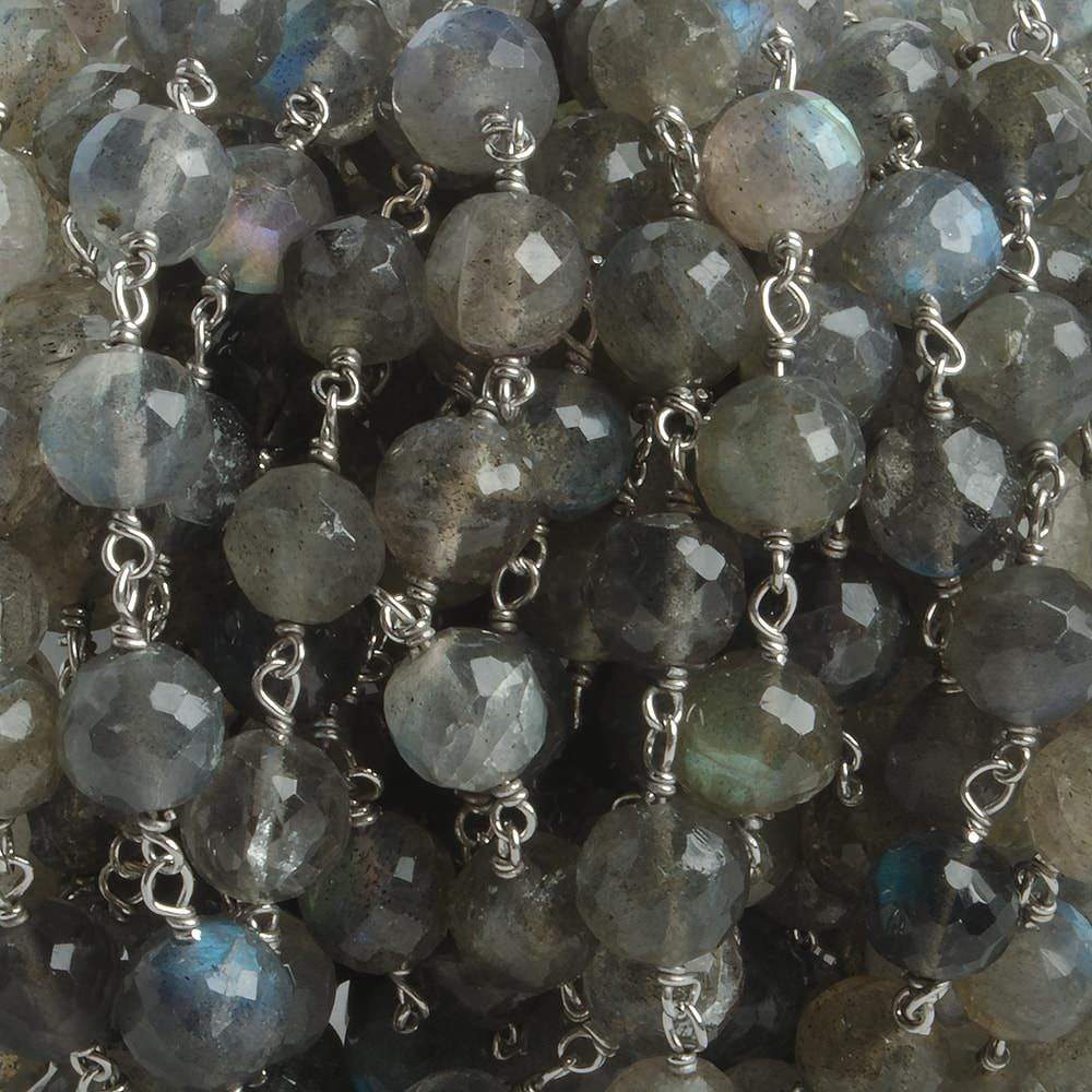 6.5mm Labradorite faceted round .925 Silver Chain by the foot 24 pieces (ONLINE ORDER ONLY)