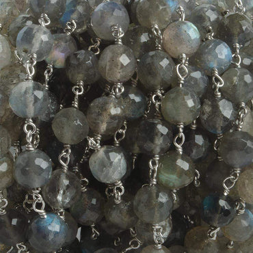 6.5mm Labradorite faceted round .925 Silver Chain by the foot 24 pieces (ONLINE ORDER ONLY)